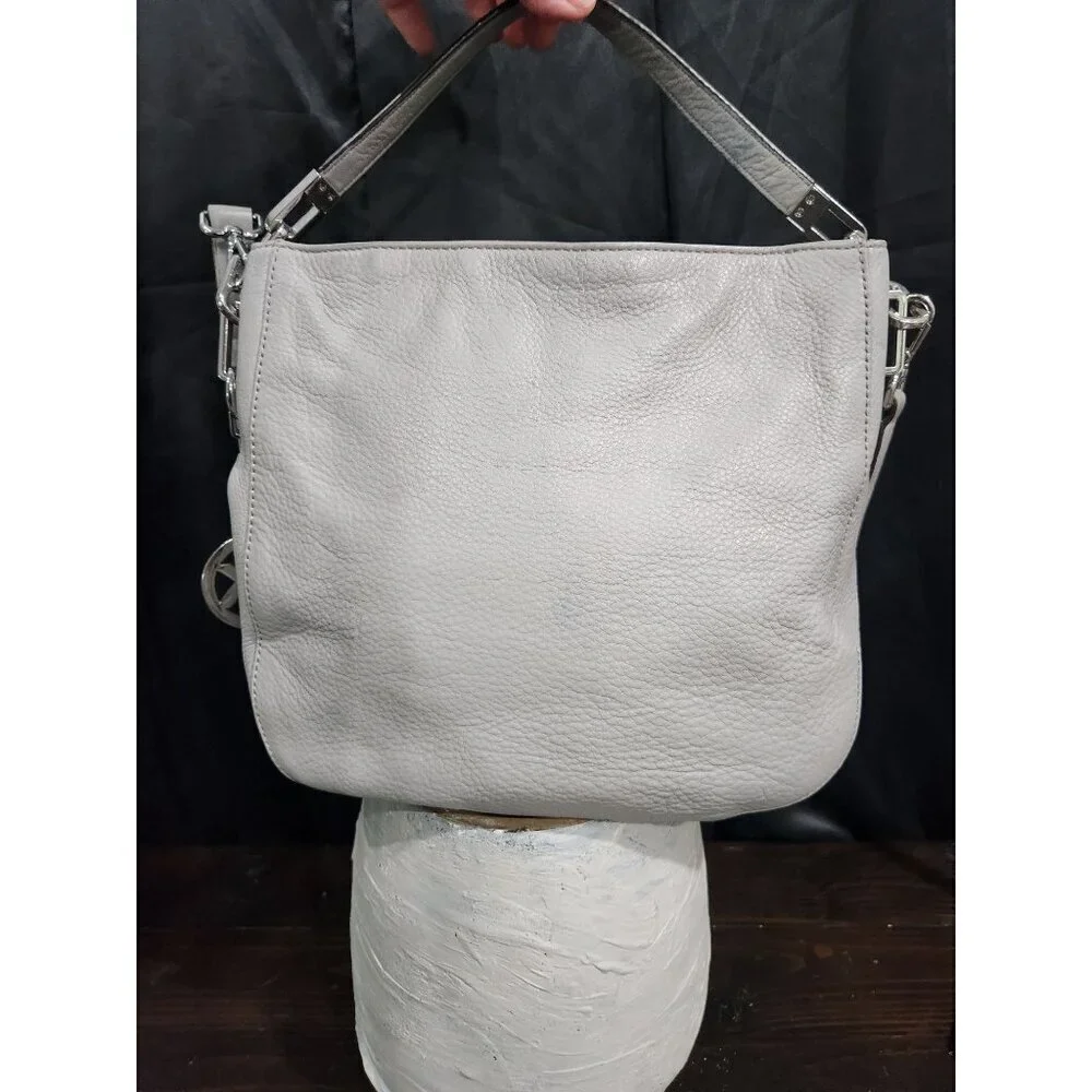 Michael Kors Medium Hammered Leather Messenger Crossbody Purse in Dove Gray